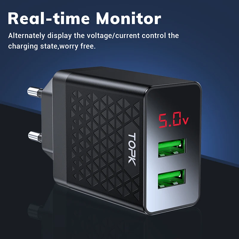 Сетевое зарядное устройство TOPK 2 USB порта 10 Вт | Мобильные телефоны и аксессуары