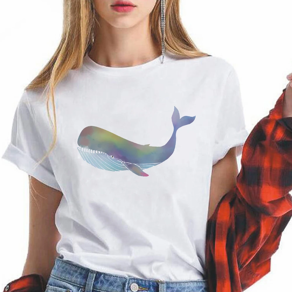 

Harajuku Whale Printed Women's Shirts Fashion High Street T-shirts O-neck Tops Short Sleeve Clothing Elegant Lady Summer Casual
