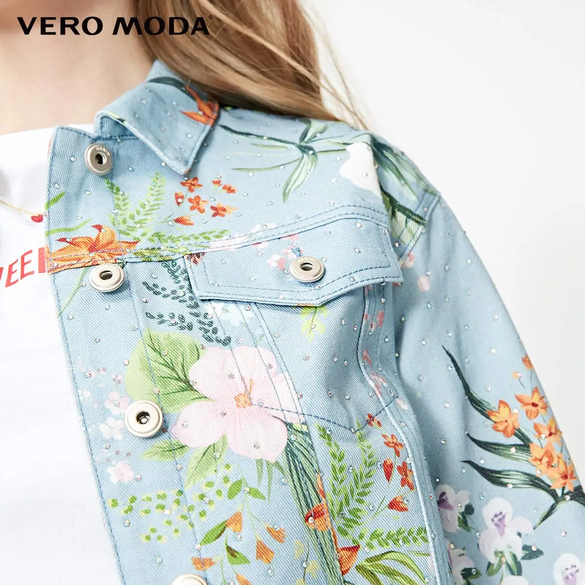 Vero Moda женская джинсовая куртка из хлопка с принтом, стразы | 319257508