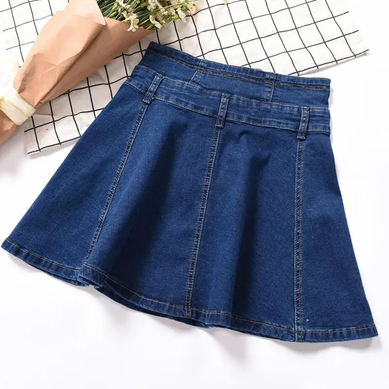 

Fashion Denim Skirts Womens Faldas High Quality Elastic Vintage Plus Size Pleated Mini Skirt Sexy Saia Streetwear Student Q3190