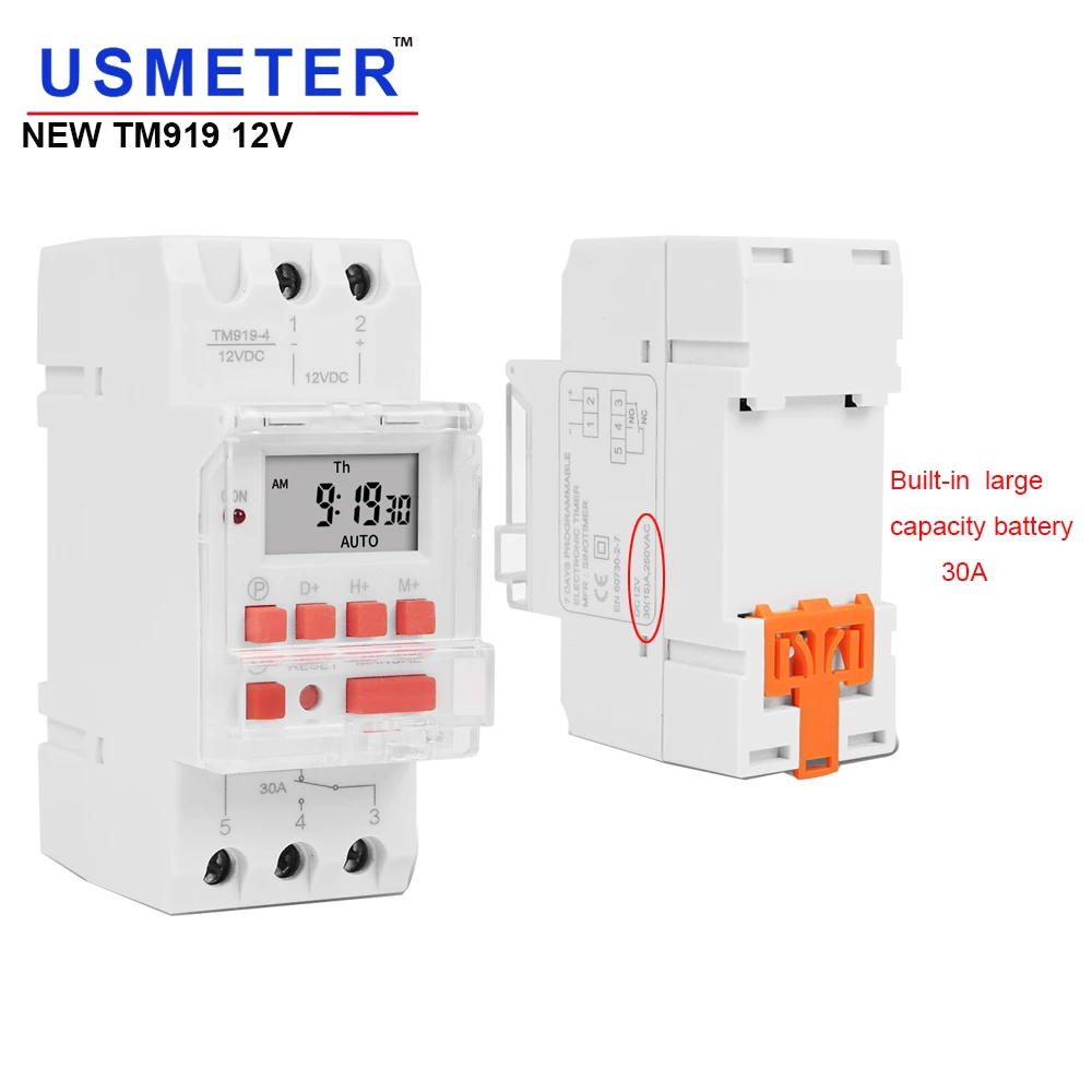 Цифровой таймер TM919 на солнечной батарее 12 В постоянного тока 30 А 5 контактов 1NO + 1NC