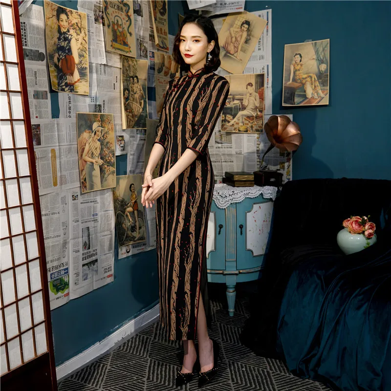 Китайское традиционное платье с цветочным принтом Cheongsam женский рыбий хвост