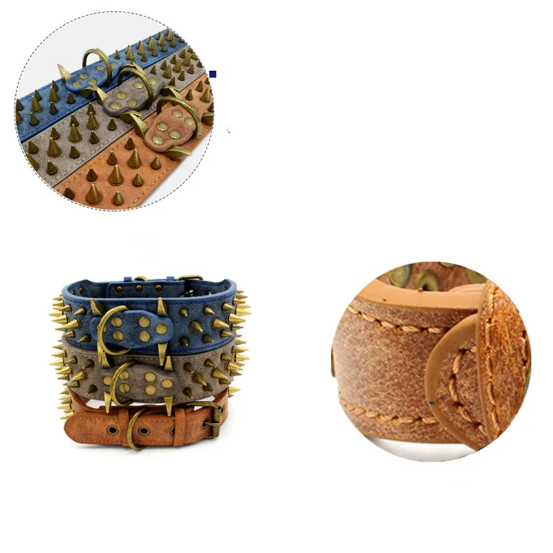 Ошейники для собак острые с шипами кожаные ошейники крупных регулируемые