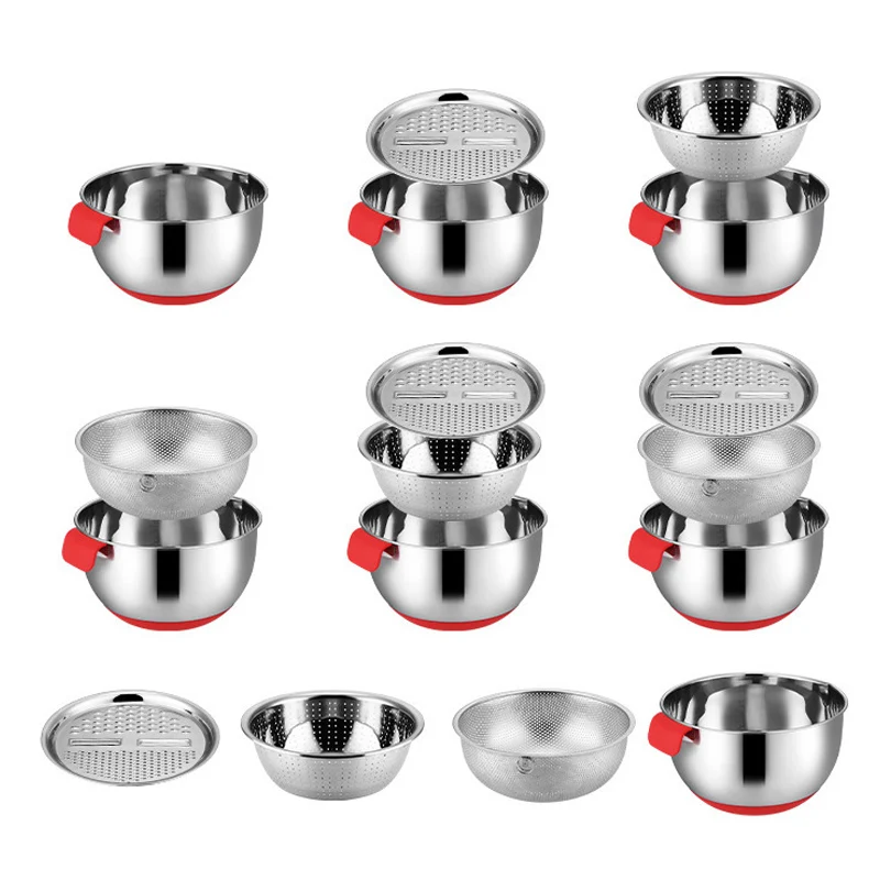 

Multifunctional Stainless Steel Basin Convenience Salad Maker Bowl with Drain Basket For Cooking Prepping BOM666