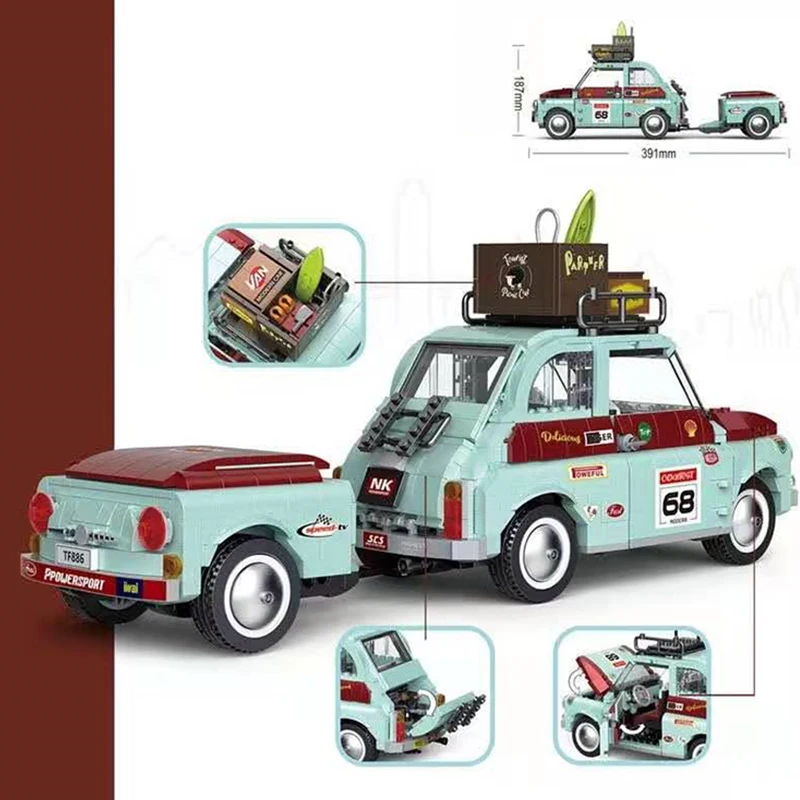 

Ideal Tourist Picnic Car Trailer Tractor Diy Moc Creator Building Block Set Transport Children's Educational Bricks Toys Gifts
