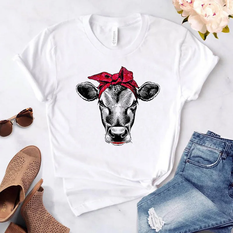 Женская футболка с принтом коровы Повседневная забавная подарок 90 s Harajuku модная