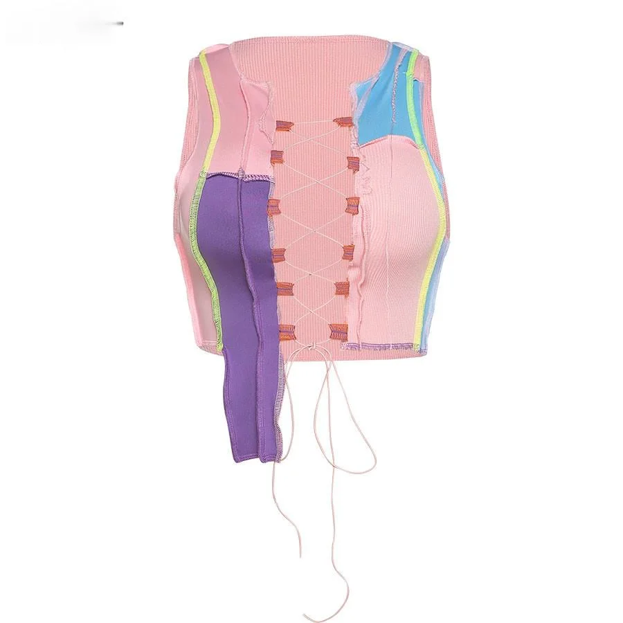 

Nibber sexy hollow out camisole women Punk style Ribbed knitting crop tops club party wear Colorful tank top bandage vest female