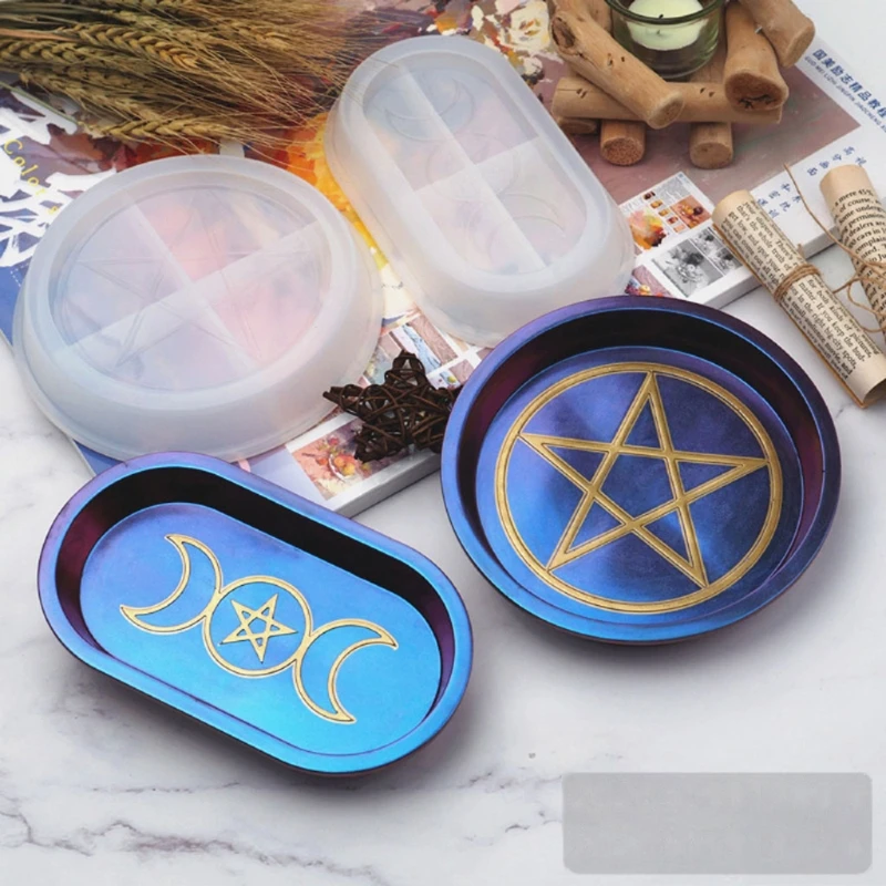 

3Pcs Moon Star Tray Resin Mold Triple Goddess With Pentagrams Box Storage Molds 85LB