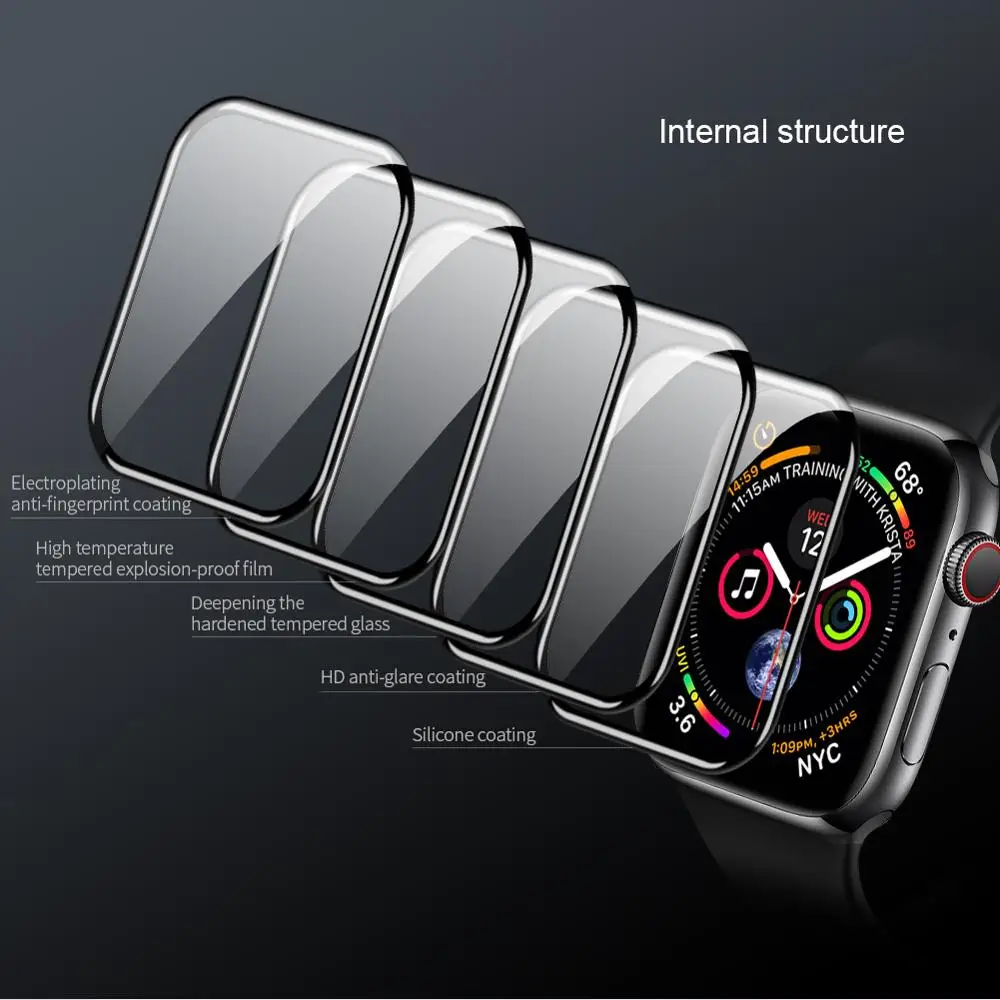 Защитное стекло для iWatch Series 4 3 2 1 Nillkin 3D AW + Полное покрытие защитное закаленное Apple