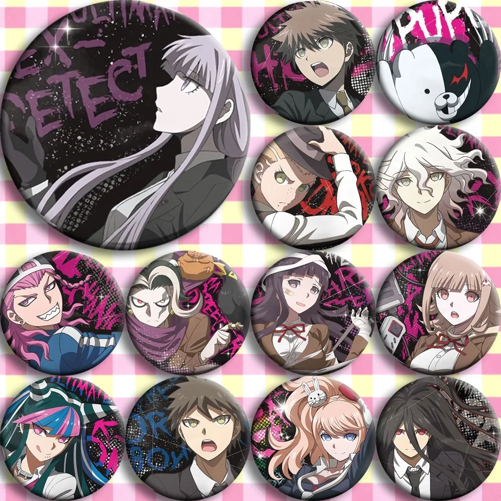 13pcs/set Danganronpa Badges Nagito Komaeda monokuma Kirigiri Kyouko Brooch Medal Metal Round Brooch Pin Dia 58mm