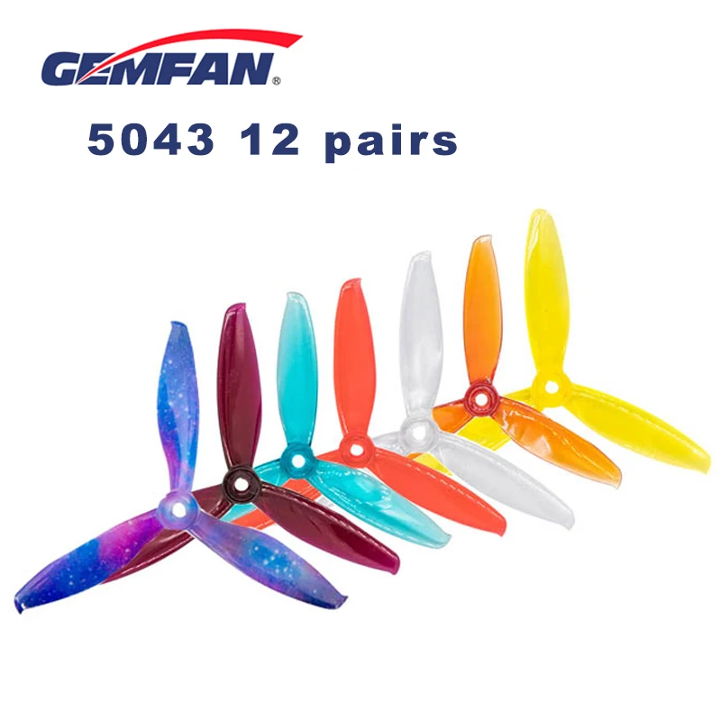 12 пар Gemfan 5043 3 лопастной 5 дюймовый ПК CW CCW Пропеллер для двигателя 2205 2306 RC FPV Racing