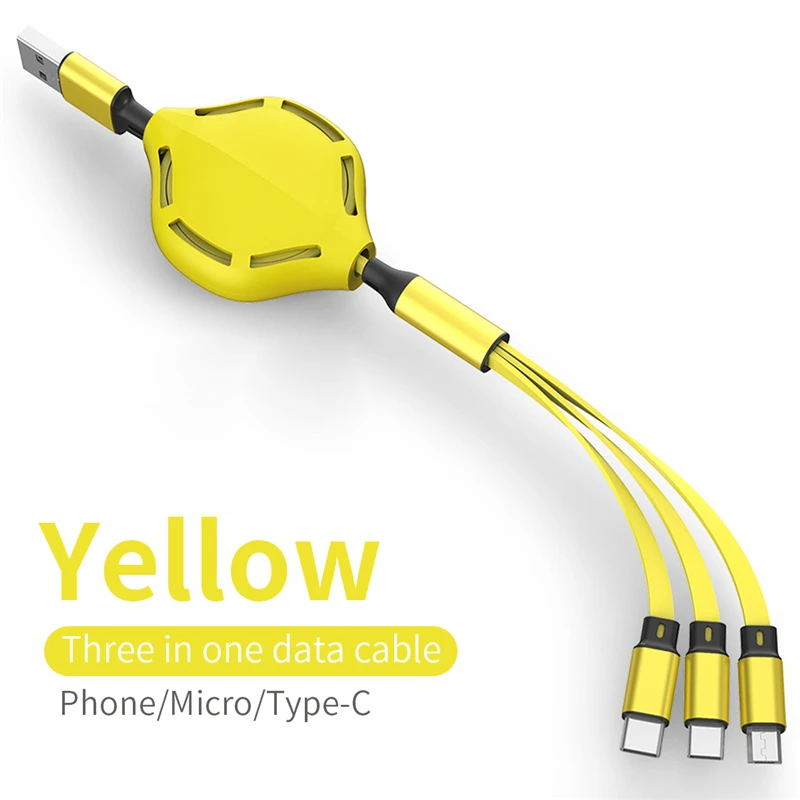 

3 in 1 USB Cable Fast Charging Retractable Charger Cord Telescopic Extension Wire For Type C Micro