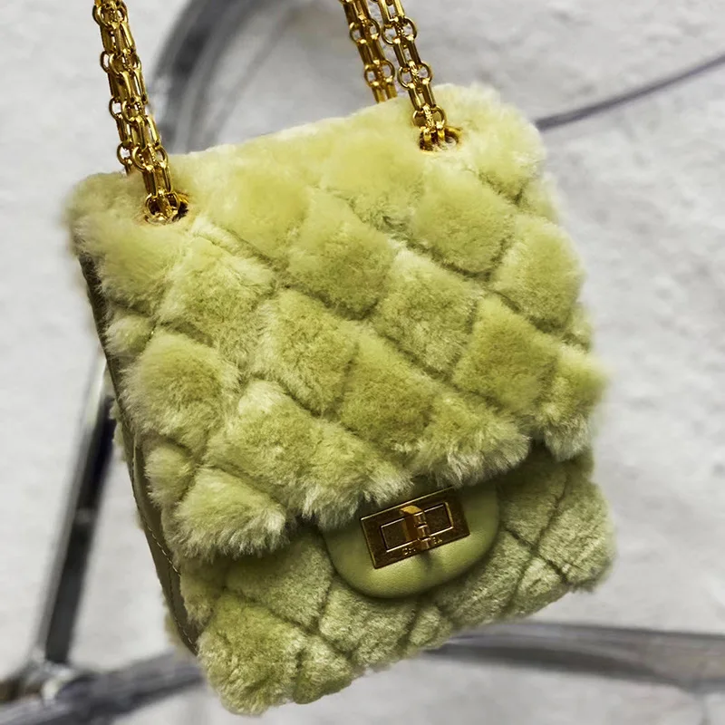 

Top Quality Luxury Brand New Fashion Casual All-match Rhombic Plush Chain Bag Shoulder Messenger Mobile Phone Bag Sac Luxe