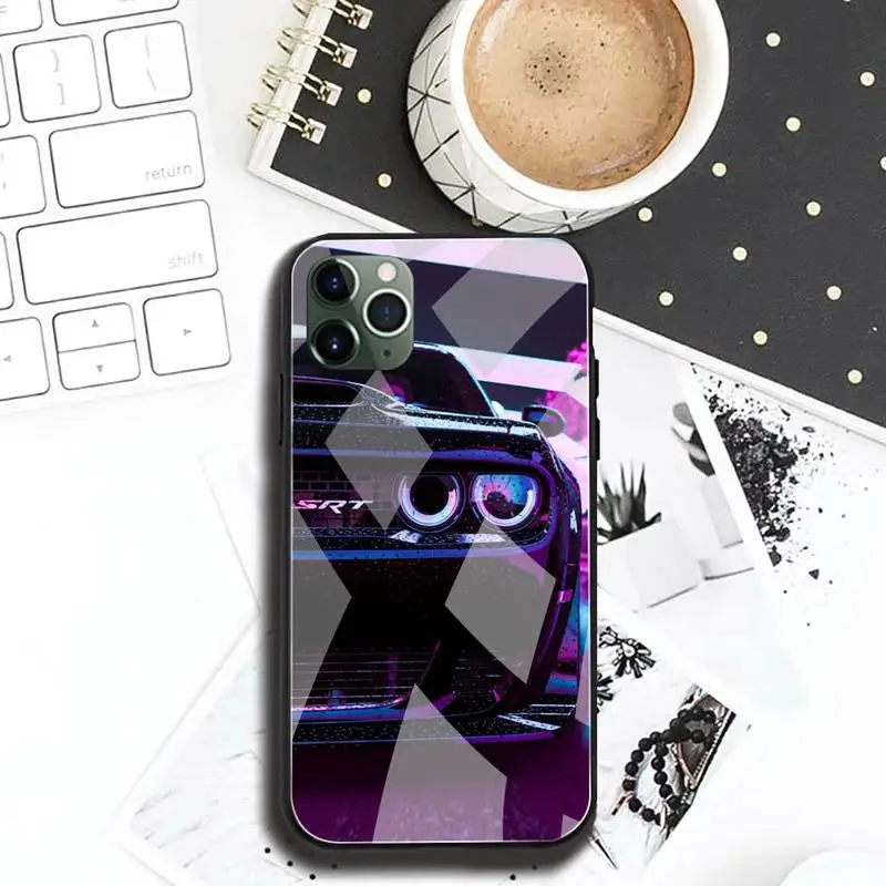 Super Muscle Car Dodge Challenger Phone Case Tempered Glass For iPhone 13 12 Mini 11 Pro XR XS MAX 8 X 7 Plus SE 2020 cover | Мобильные