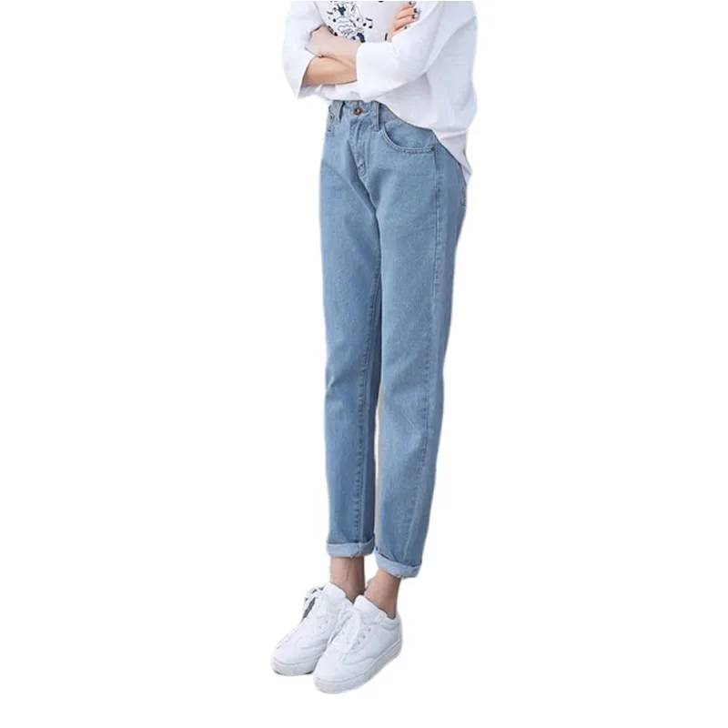 Винтажные женские джинсы для женщин в стиле бойфренд мама с высокой талией синие
