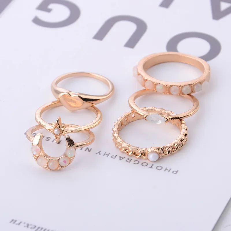 Женское кольцо с Луной Sindlan золотыми звездами и кристаллами 6 шт. Свадебный