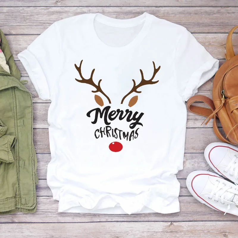 

Женская футболка с рождественским принтом, футболка с изображением Санта-Клауса, рождественской елки и снеговика, 2022