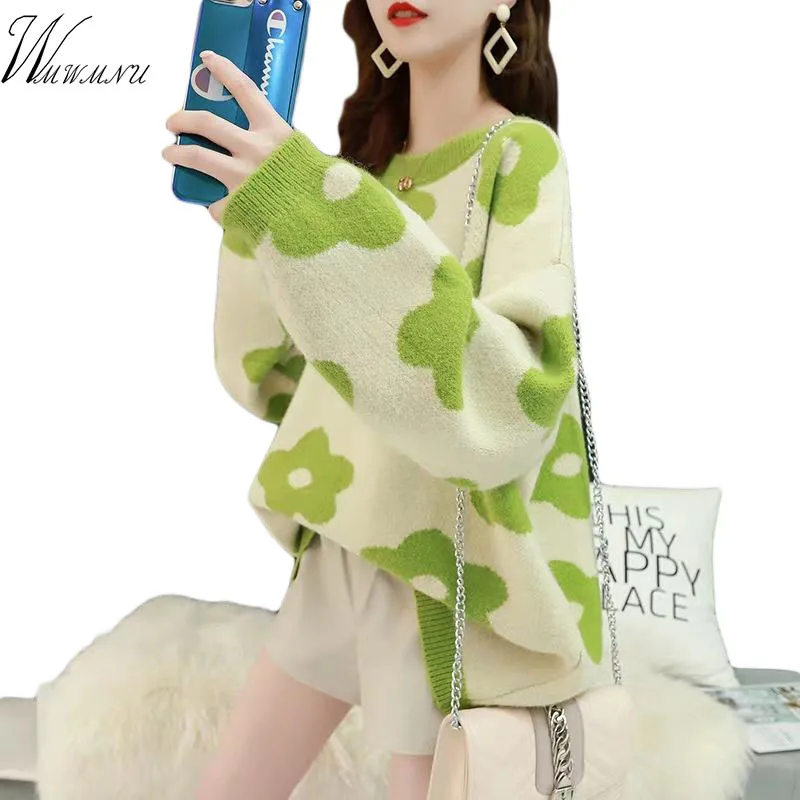 Женский пуловер с цветочным принтом Осень-зима 2019 свободный свитер в стиле