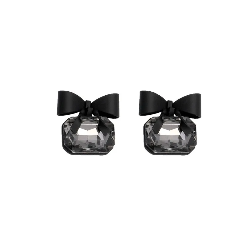 2020 New joker Korean sweet Black bowknot Women Earrings fashion senior shiny crystal geometric square Stud Jewelry | Украшения и