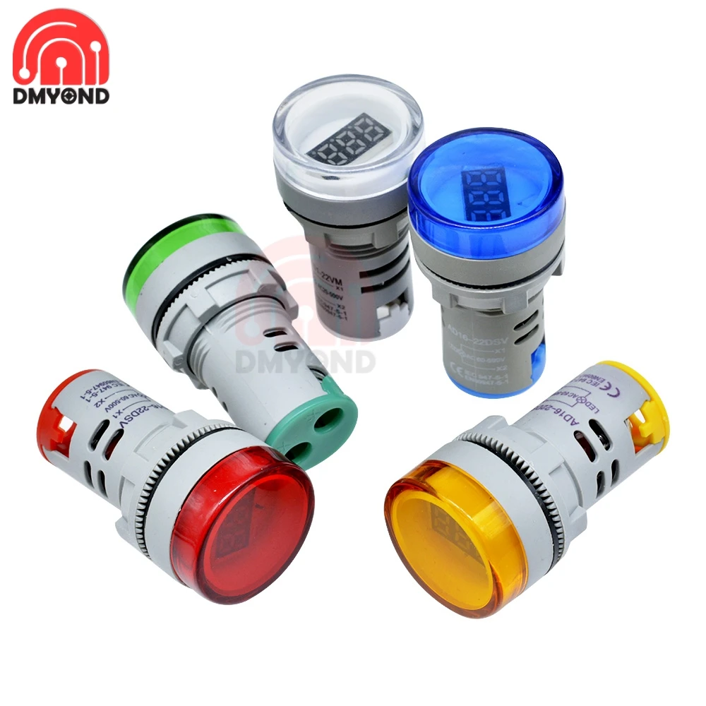 Круглый светодиодный цифровой вольтметр амперметр 22 мм переменный ток 20 500 В 60 в