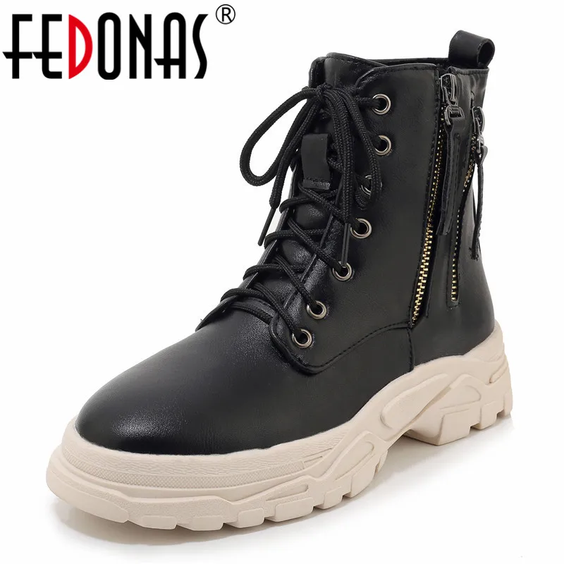 Женские мотоциклетные ботинки FEDONAS теплые в стиле ретро панк на молнии сбоку