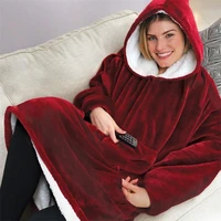 microfiber plush coral fleece blanket pocket hooded blanket winter sofa blankets soft warm outdoor sweatshirt pullover outwears