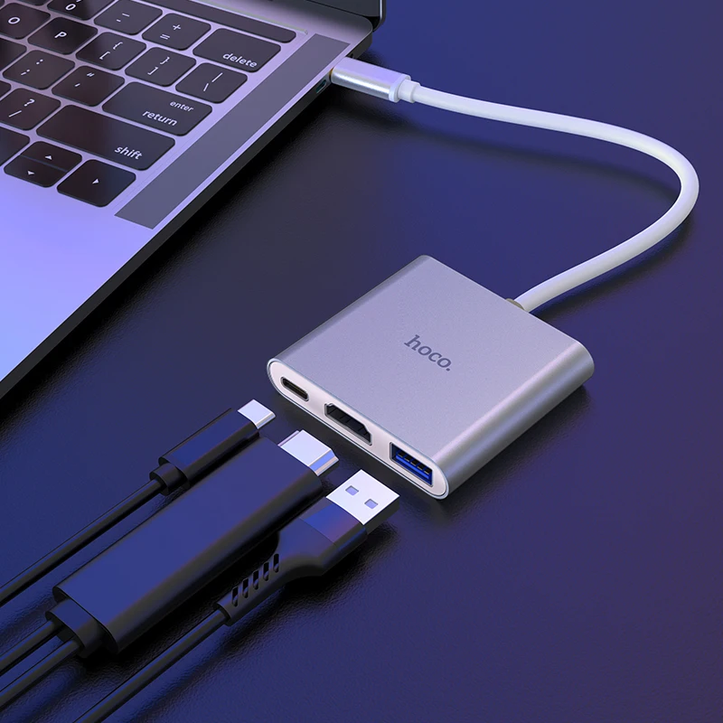 Концентратор HOCO USB Type-C 3 в 1 0 HDMI совместимый адаптер USB-сплиттер для ноутбуков