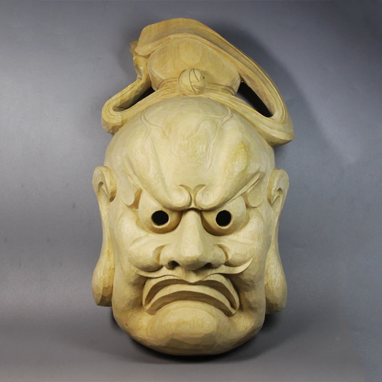 

Camphorwood Japanese Wood Statue Mask Wall Decoration Traditional Craft Benevolent King Buddha Decoration Tattoo Home Decor