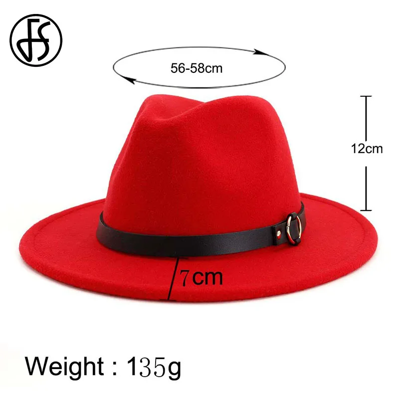 

FS Men Women Wide Brim Wool Felt Fedora Panama Hat with Belt Jazz Trilby Cap Camel Black Derby Wedding Party Church Jazz Hats