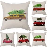 dropshipping car tree pattern printed cotton linen cushion cover for home decor christmas pillowcases 4545 cojines