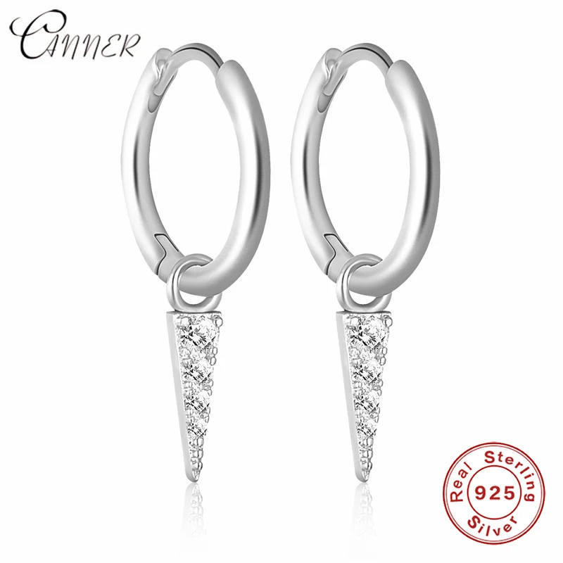 

CANNER 2020 New Korean Jewellery Simple Geometric Earring 100% 925 Sterling Silver Triangle Pendant Stud Earrings for Women Gift