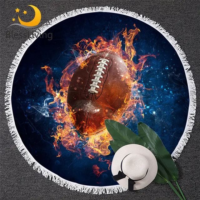 BlessLiving Football Round Beach Towel Rugby Microfiber Towel Sports 3d Pinted Tapestry for Teens Ball Towel Bathroom Dropship 1