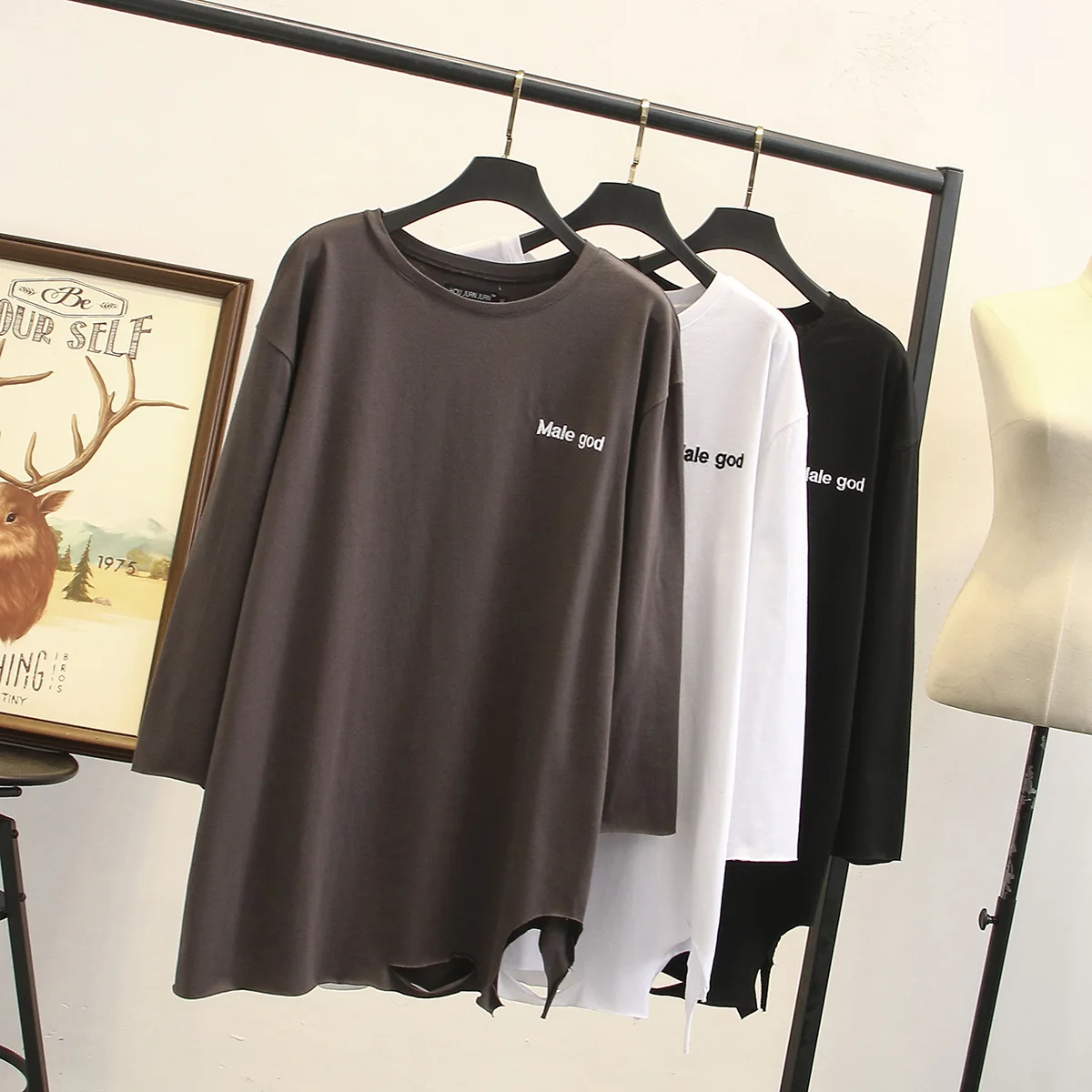 Весенняя женская футболка большого размера Модные свободные топы с длинными