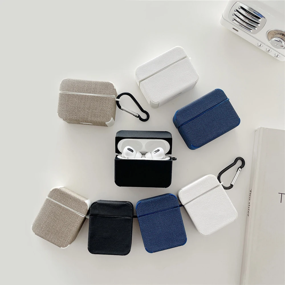 

Чехол-накладка для беспроводных Bluetooth-наушников Apple AirPods Pro, кожаный, с джинсовой текстурой