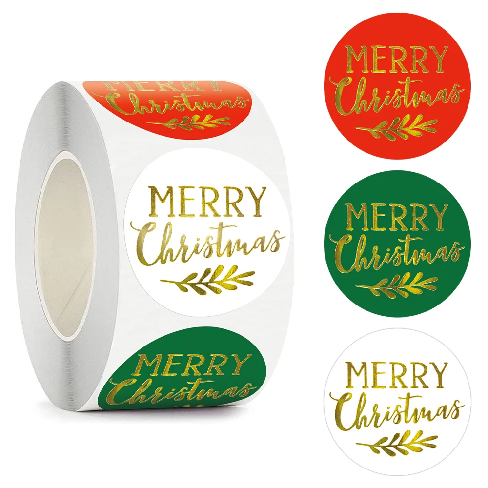 

3 Color Merry Christmas Sticker Gold Foil Sealing Labels 1.5 inch 500pcs/roll Kraft Natural Xmas Party Decoration Sticker Tags
