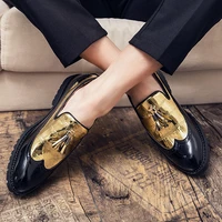 men dress shoes shadow patent leather luxury fashion groom wedding party shoes 2021 fashion oxford shoes big size golden shoes