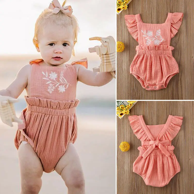 

Одежда для новорожденных девочек и малышей, с бантом, комбинезон с кружевным гофрированным воротником для малышей, боди, костюм для подвижн...