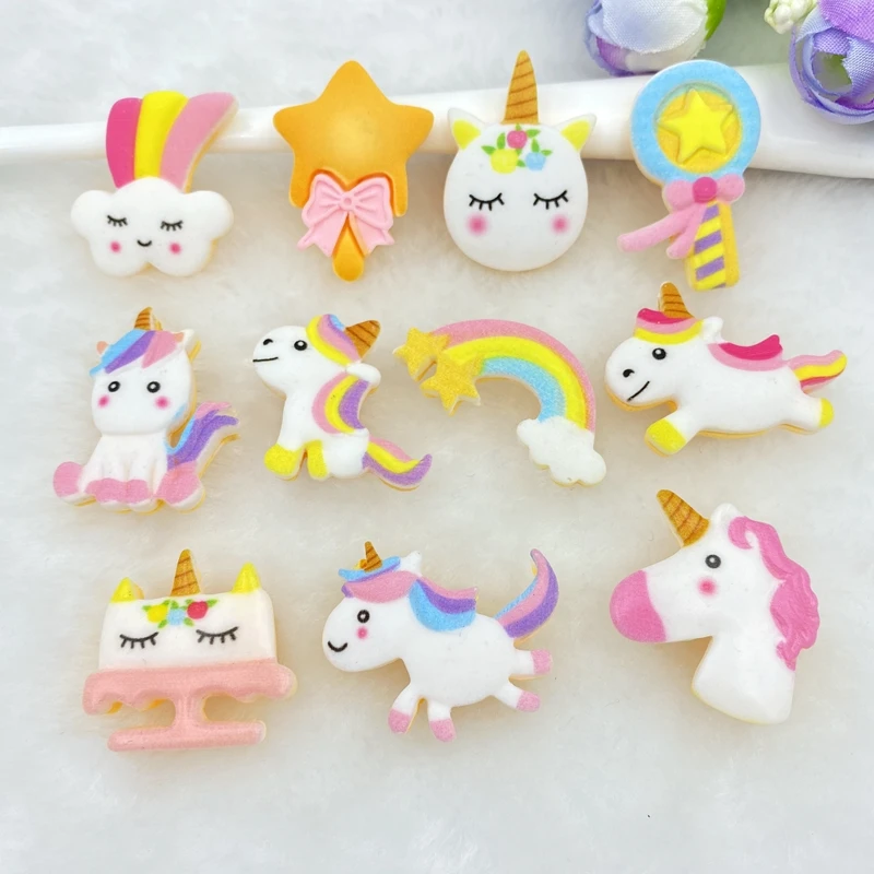 10 шт. цвет радуги/единорог/звезды с плоской задней частью кабошоны из смолы DIY