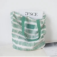 green geometry cotton and linen shopping bag women storage tote bags no zipper shopper favourite fashion shoulder bag