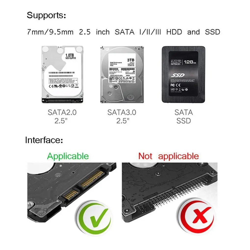Корпус для внешнего жесткого диска 2 5 дюйма SATA 3 0-USB 0 Гбит/с ТБ Поддержка Windows 7/8/10 HD