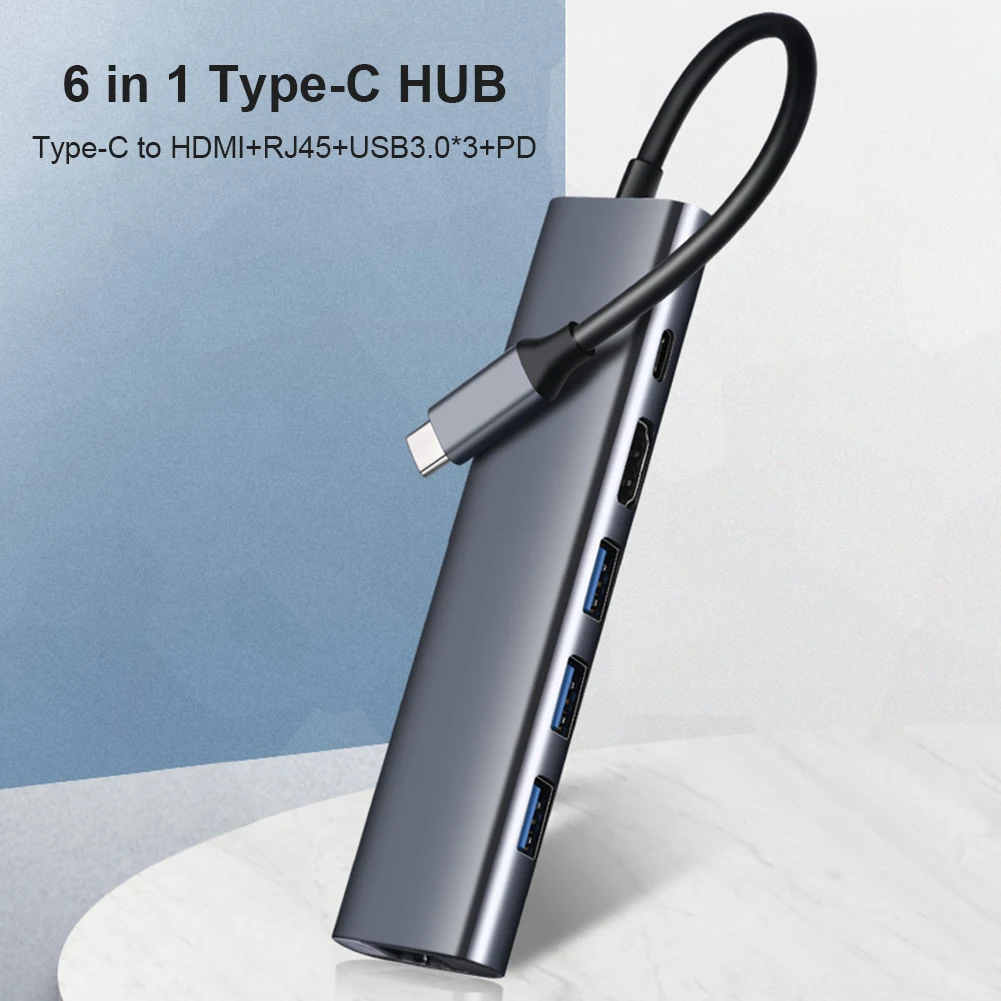 

FK-C0603 Notebook Accessories USB-C Hub 6 in 1 Docking Station USB Type C to 4K HDMI-compatible RJ45 Adapter Hub Splitter