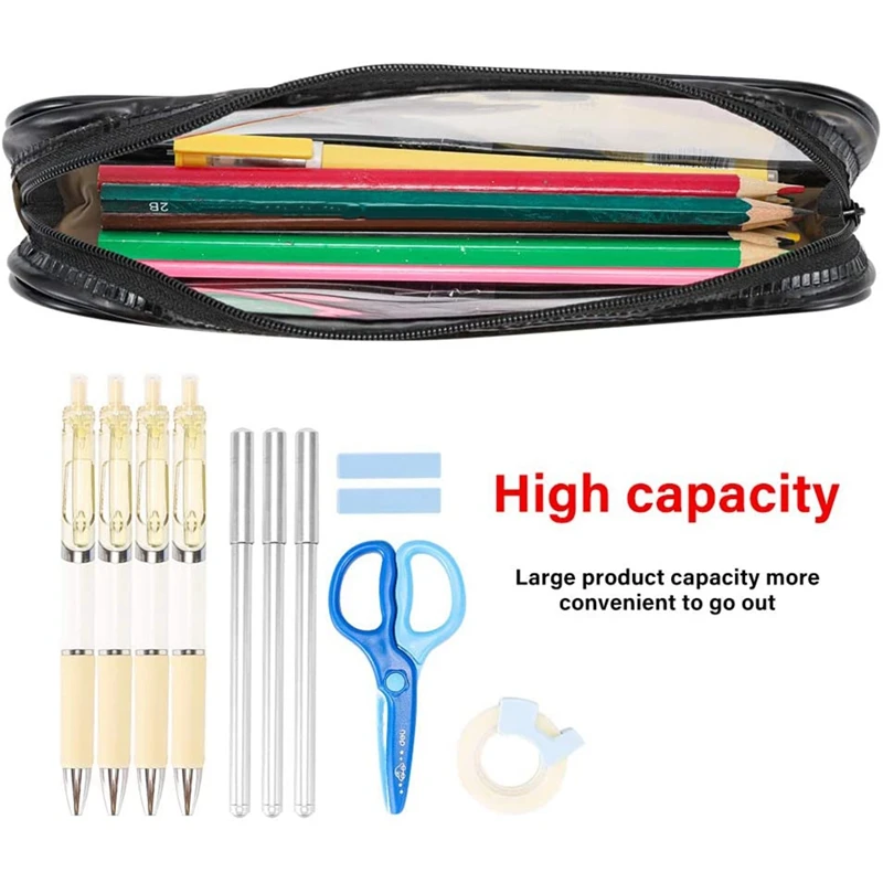 8 Pieces Clear PVC Pen Pencil Case with Zipper Portable Transparent Bag Makeup Pouch | Канцтовары для офиса и дома