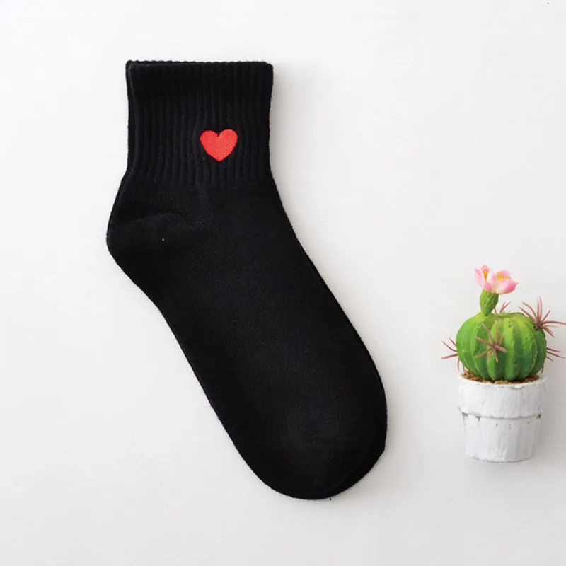 Black Heart Мужские белые носки в стиле Харадзюку, унисекс, летние короткие носки, хипстер, скейтборд, забавные короткие носки, вышивка, кокс, убийца, кактус, монстр - Цвет: Black Heart
