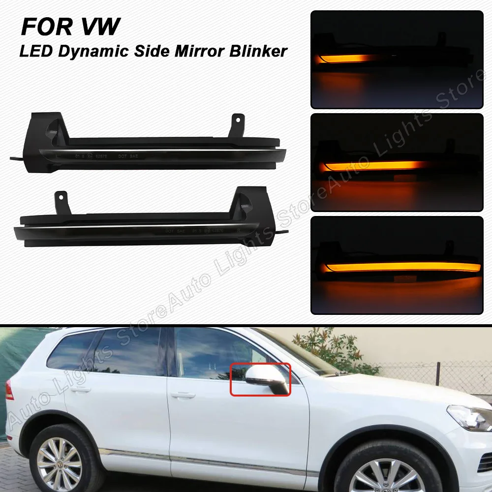 2Pcs LED Dynamic Mirror Blinker Light Sequential Turn Signal Lamp For VW Touareg II 2010 2011 2012 2013 2014 2015 2016 2017 2018