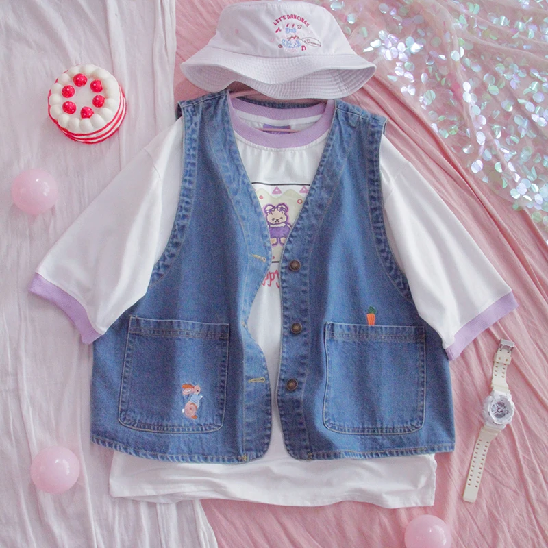 Джинсовый жилет для девушек тонкая милая мягкая нишевая Ретро жилетка в стиле