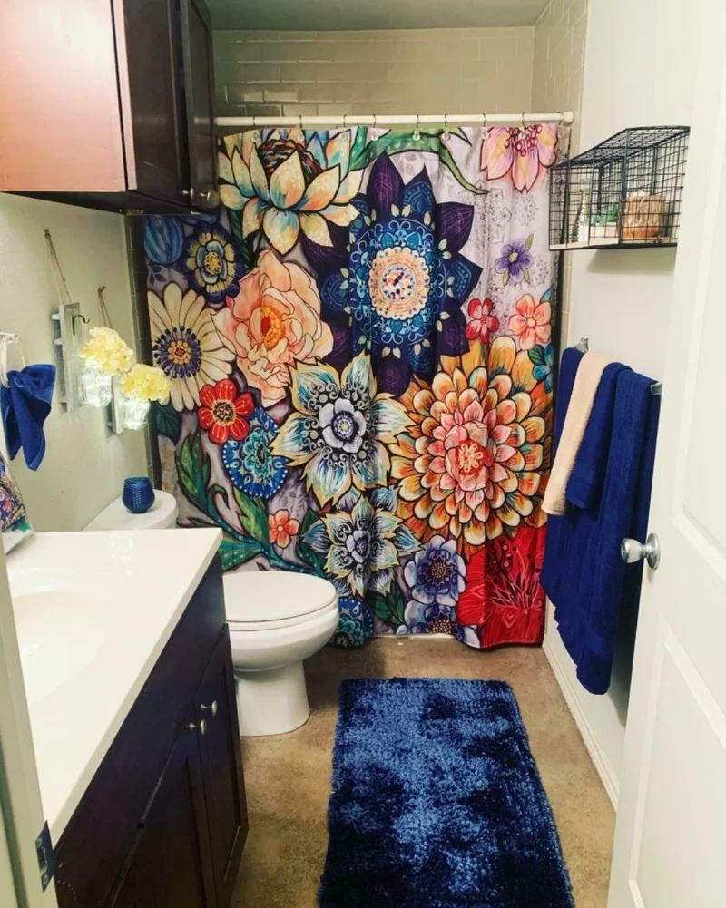 Comprare Tende Da Doccia Floreali Per Bagno Set Di Tappeti Antiscivolo Set Di Tappeti In Tessuto Luminoso Set Di Tende E Tappeti Per Doccia Da Bagno