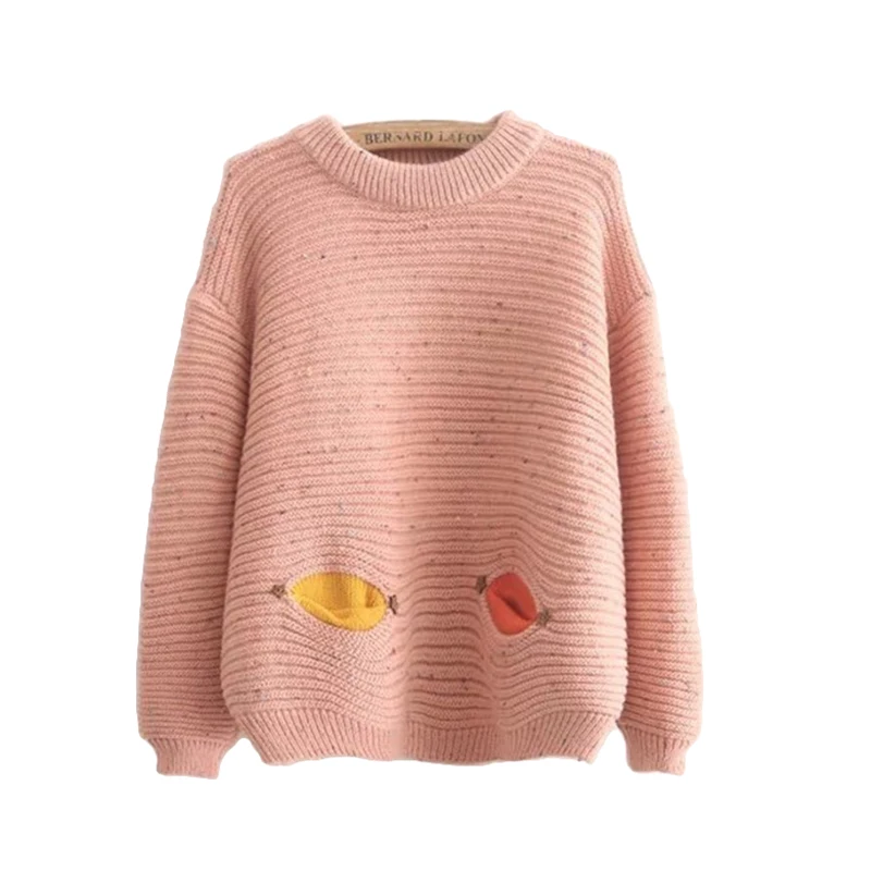 Женский модный однотонный свободный кашемировый свитер с круглым вырезом и