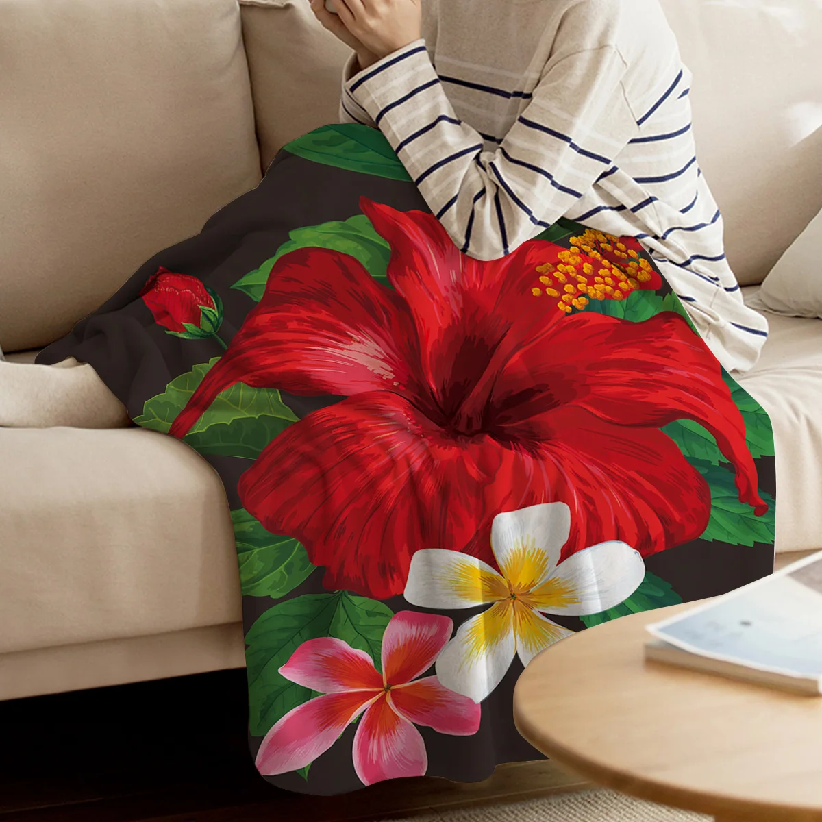 Фланелевое Одеяло с принтом в виде красных цветов | Дом и сад