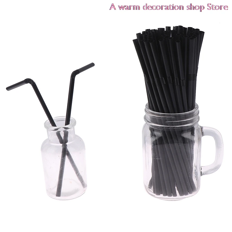 

100Pcs 210mm Drinking Straws Black White Long Flexible Wedding Party Supplies Plastic Drinking Straws Kitchen Accessories