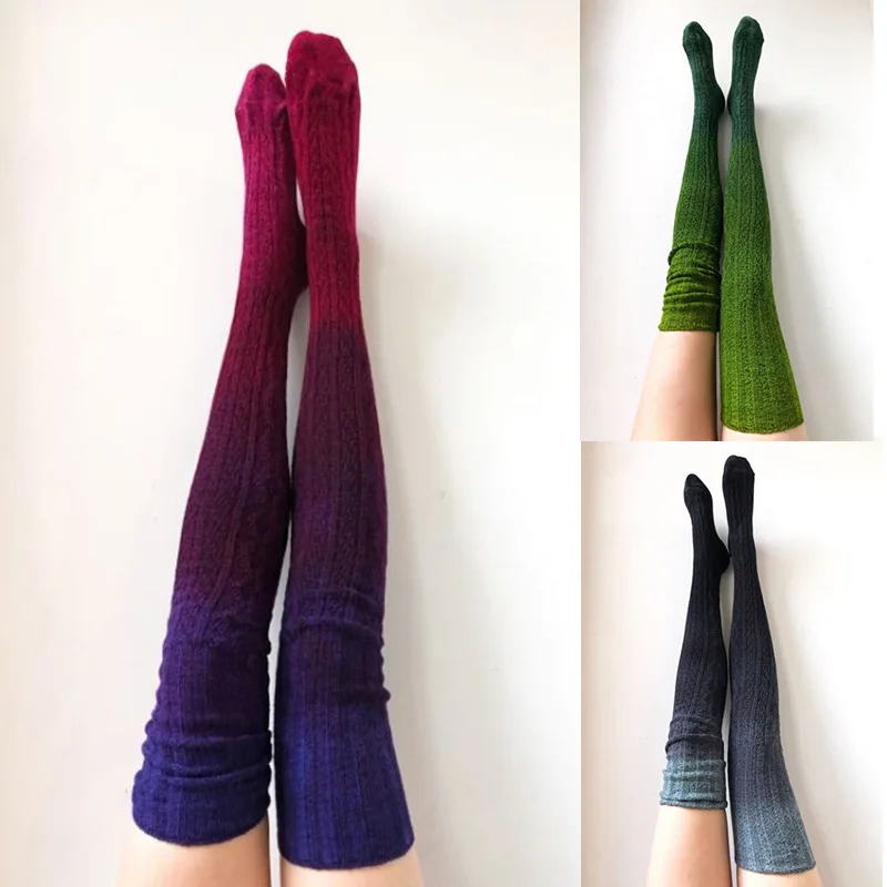 

Female Long Knee Sock Women Autumn Winter Knitted Socks Womens Stockings Casual Cotton Thigh High Over Knee High Socks Girls